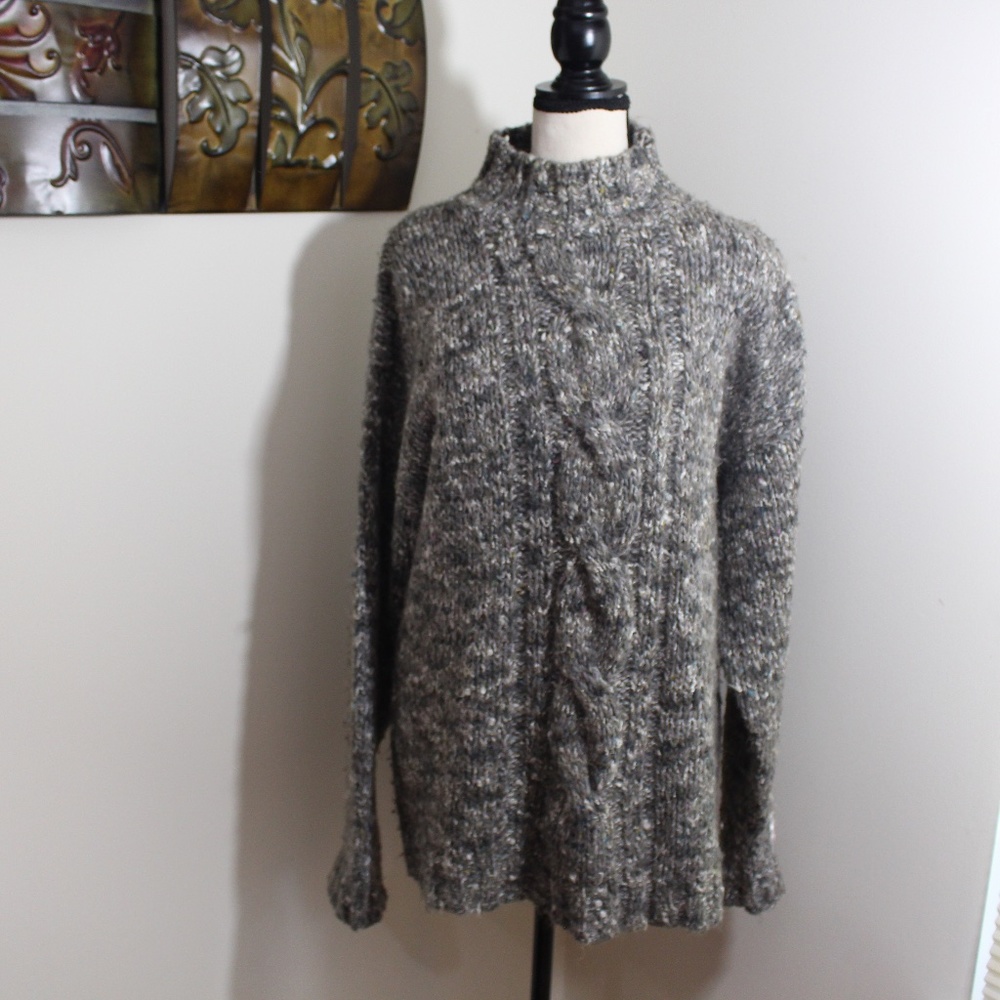 D.D.  Sloane, Cable Knit mock turtle neck sweater ...